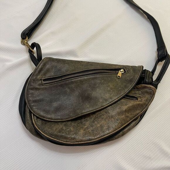 Vintage Fred Eisen Leather Designs Mail Bag Handcrafted Black Distressed Leather - Picture 2 of 11